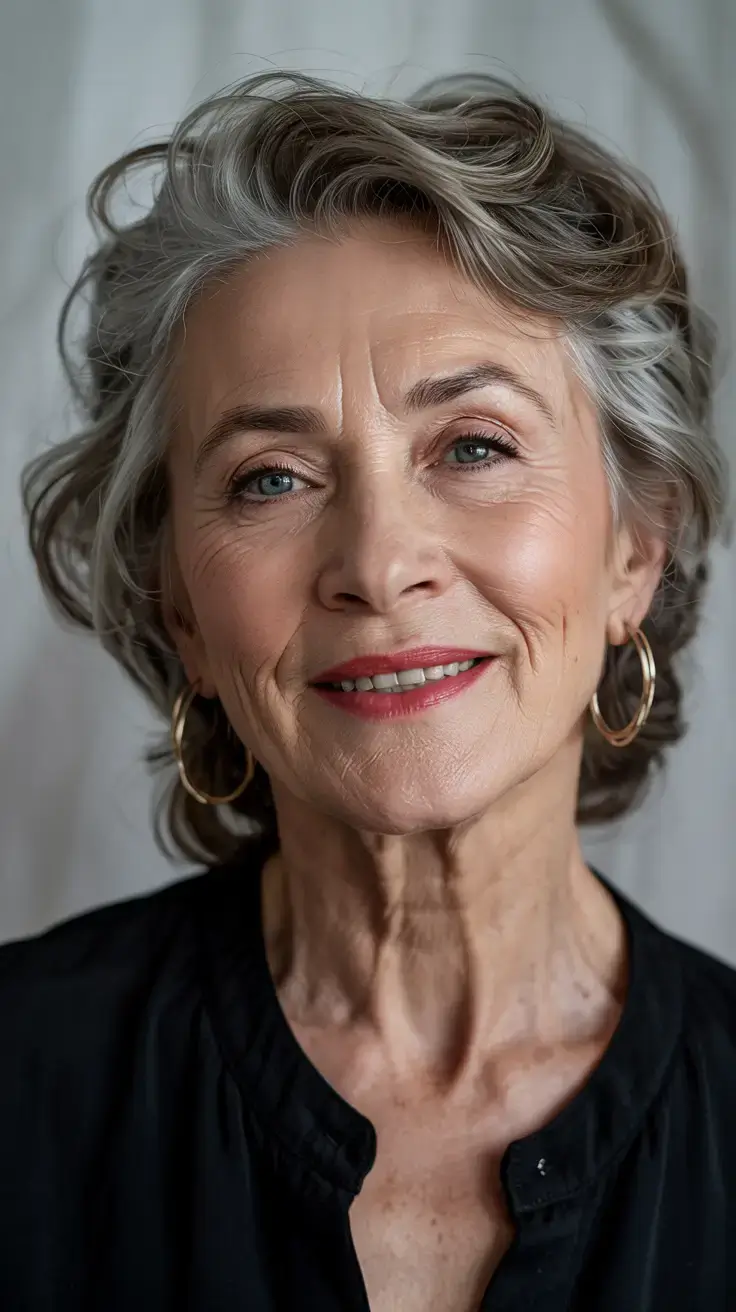 Haircuts for Women Over 60 ideas for 2026 Structured Charcoal Waves with Natural Volume