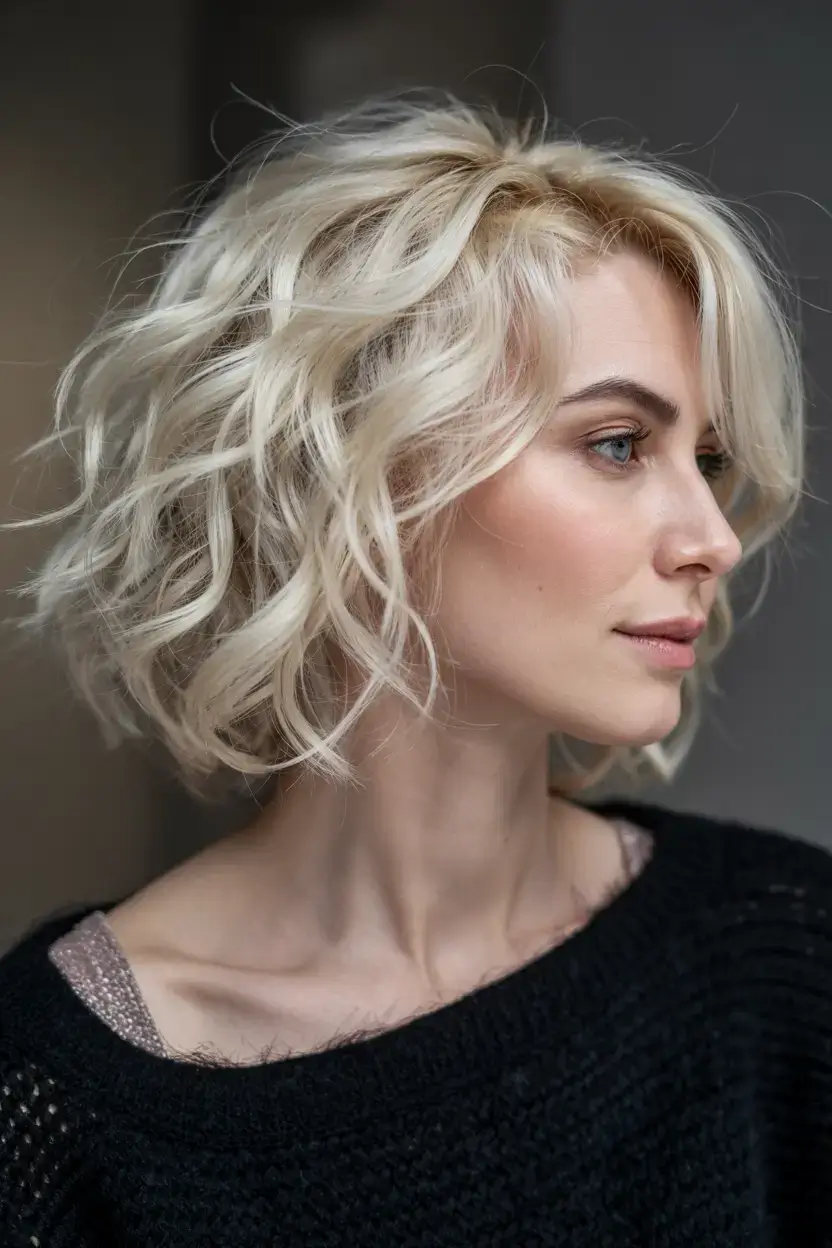Haircuts for Women Over 60 ideas for 2026 Platinum Textured Bob with Sculpted Volume