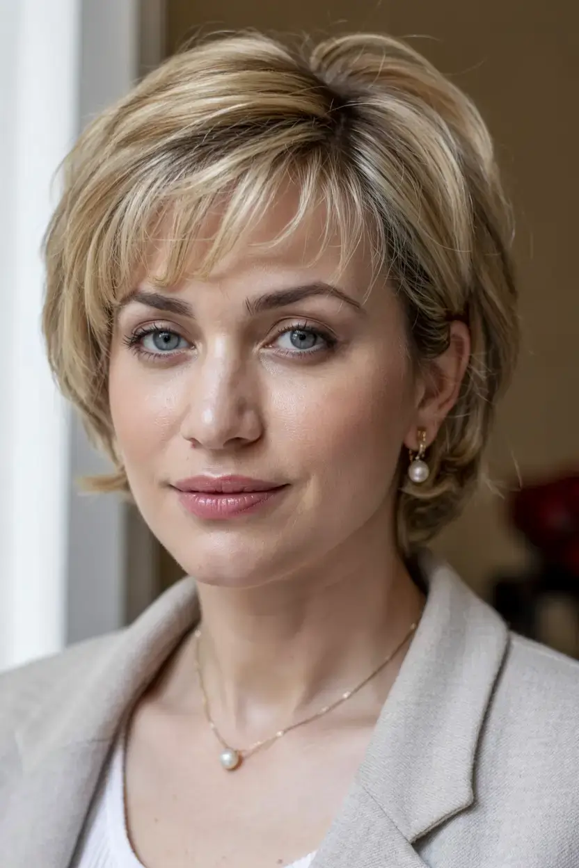 Haircuts for Women Over 60 ideas for 2026 Honey Blonde Business Bob with Soft Bangs