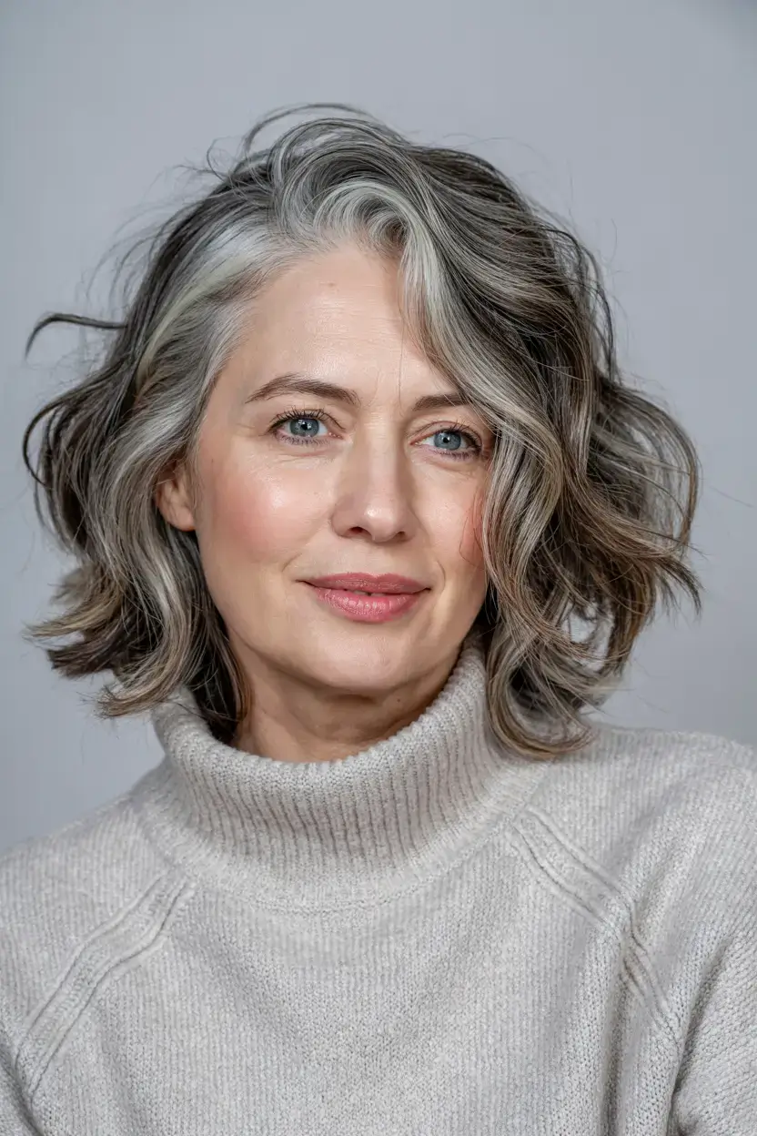 Haircuts for Women Over 60 ideas for 2026 Gray Swirl Bob with Airy Movement