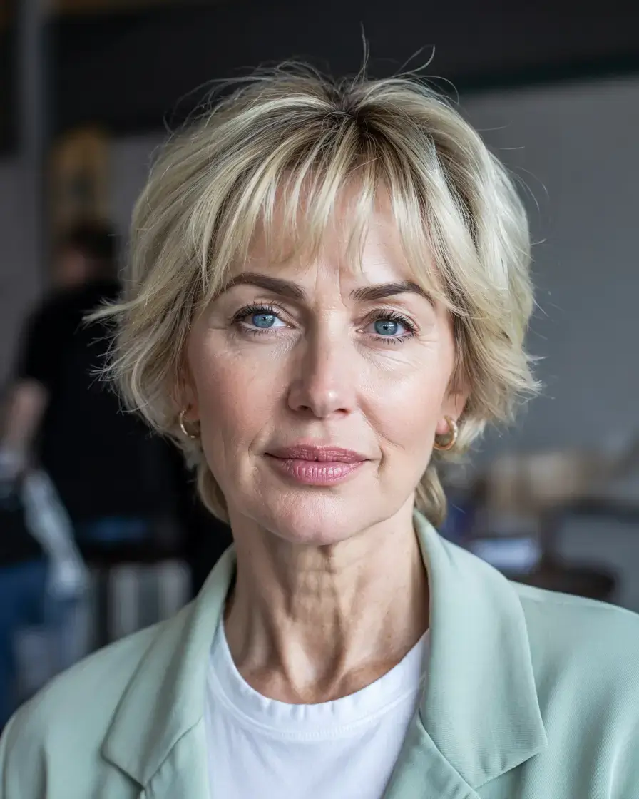 Haircuts for Women Over 60 ideas for 2026 Golden Blonde Shag with Curtain Fringe