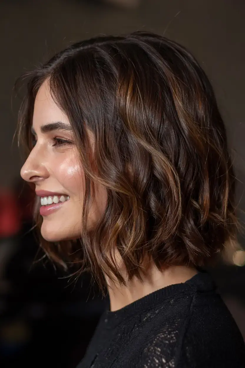 Haircuts for Women Over 60 ideas for 2026 Espresso Wave Bob with Subtle Gloss