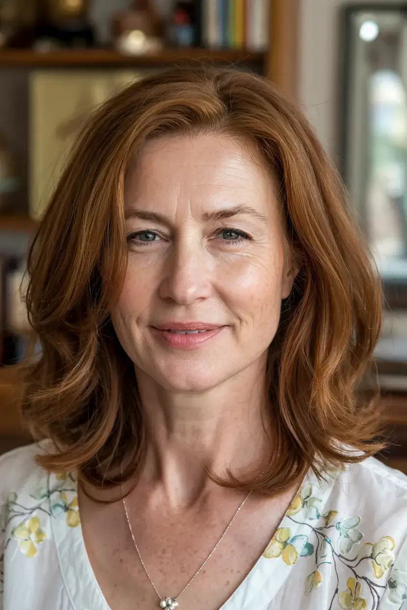 Haircuts for Women Over 60 ideas for 2026 Soft Auburn Layers with a Natural Flow