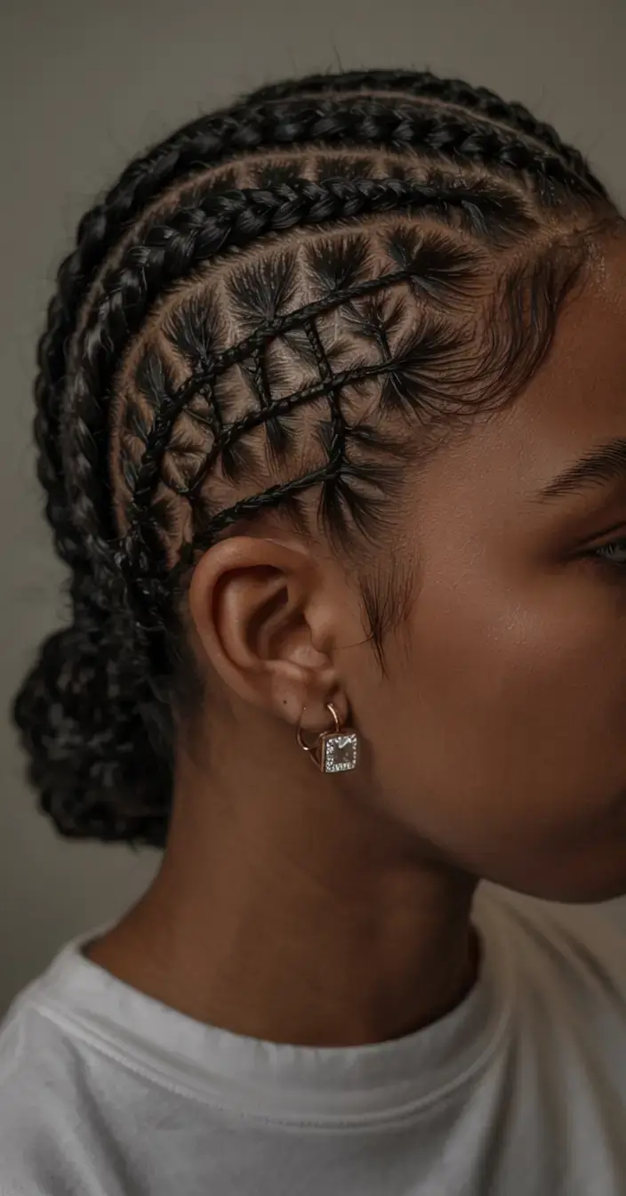 hairstyle black women ideas 2026+Intricate Crosshatch Braids With Low Bun