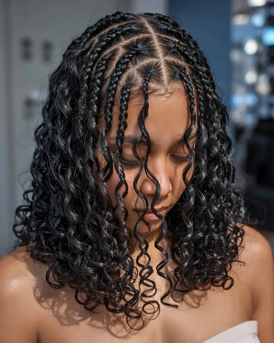 hairstyle black women ideas 2026+Half-Cornrows With Bouncy Wet Curls