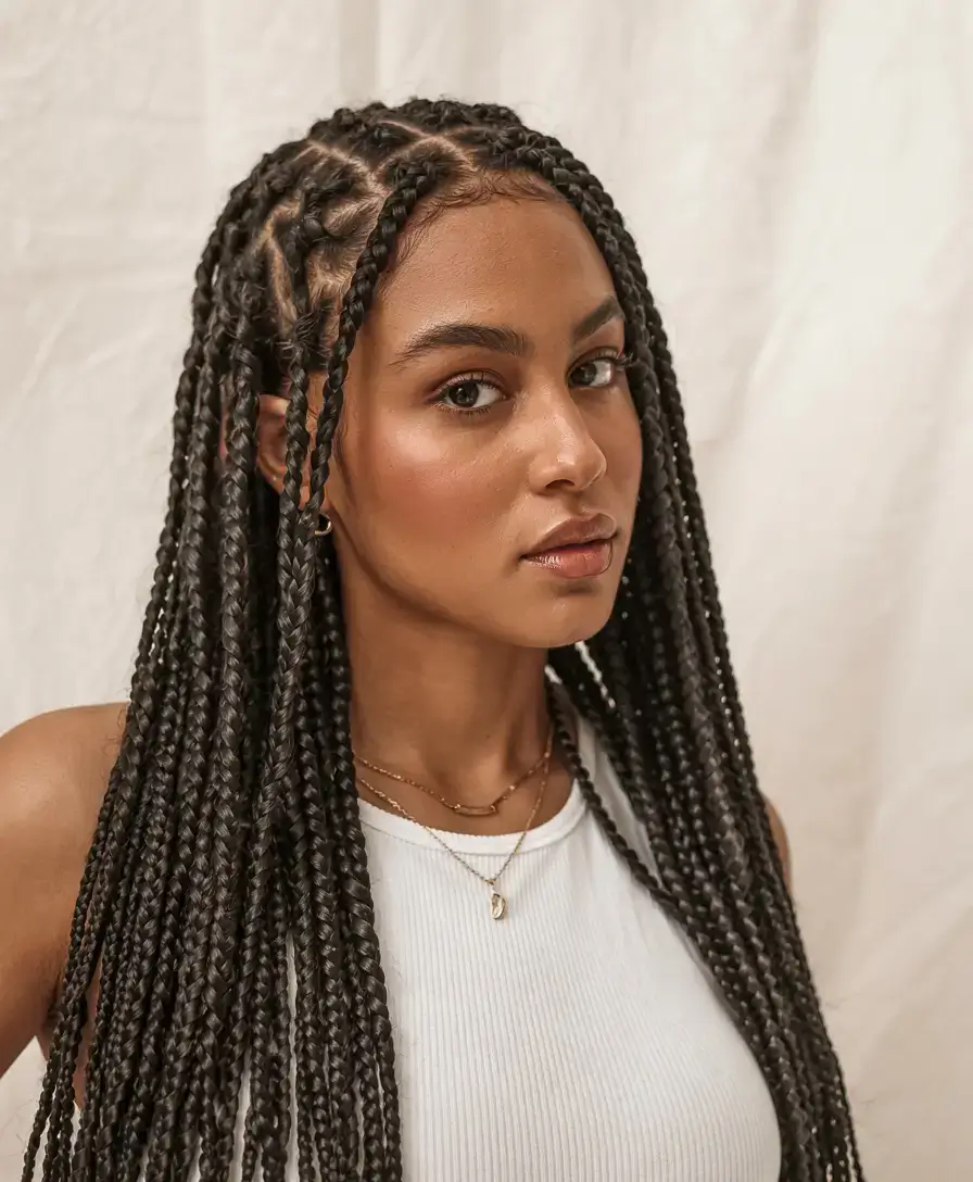 hairstyle black women ideas 2026+Deep Side Part Jumbo Box Braids