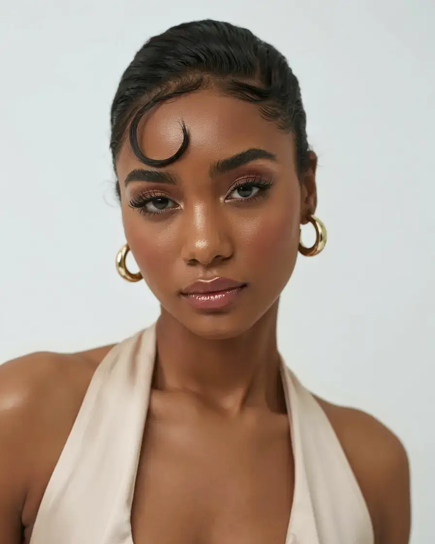hairstyle black women ideas 2026+Ultra-Slick Sculpted Bun With Forehead Curl