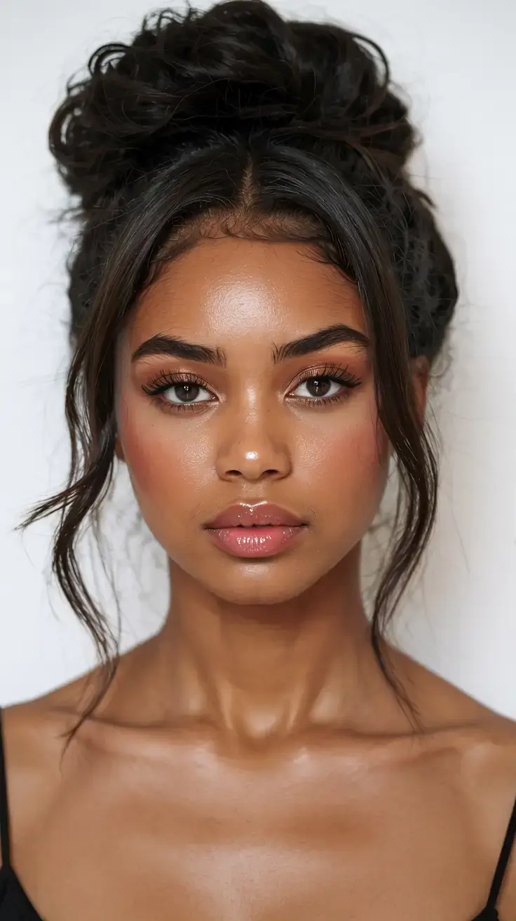 hairstyle black women ideas 2026+Messy Romantic Top Bun With Soft Face Strands
