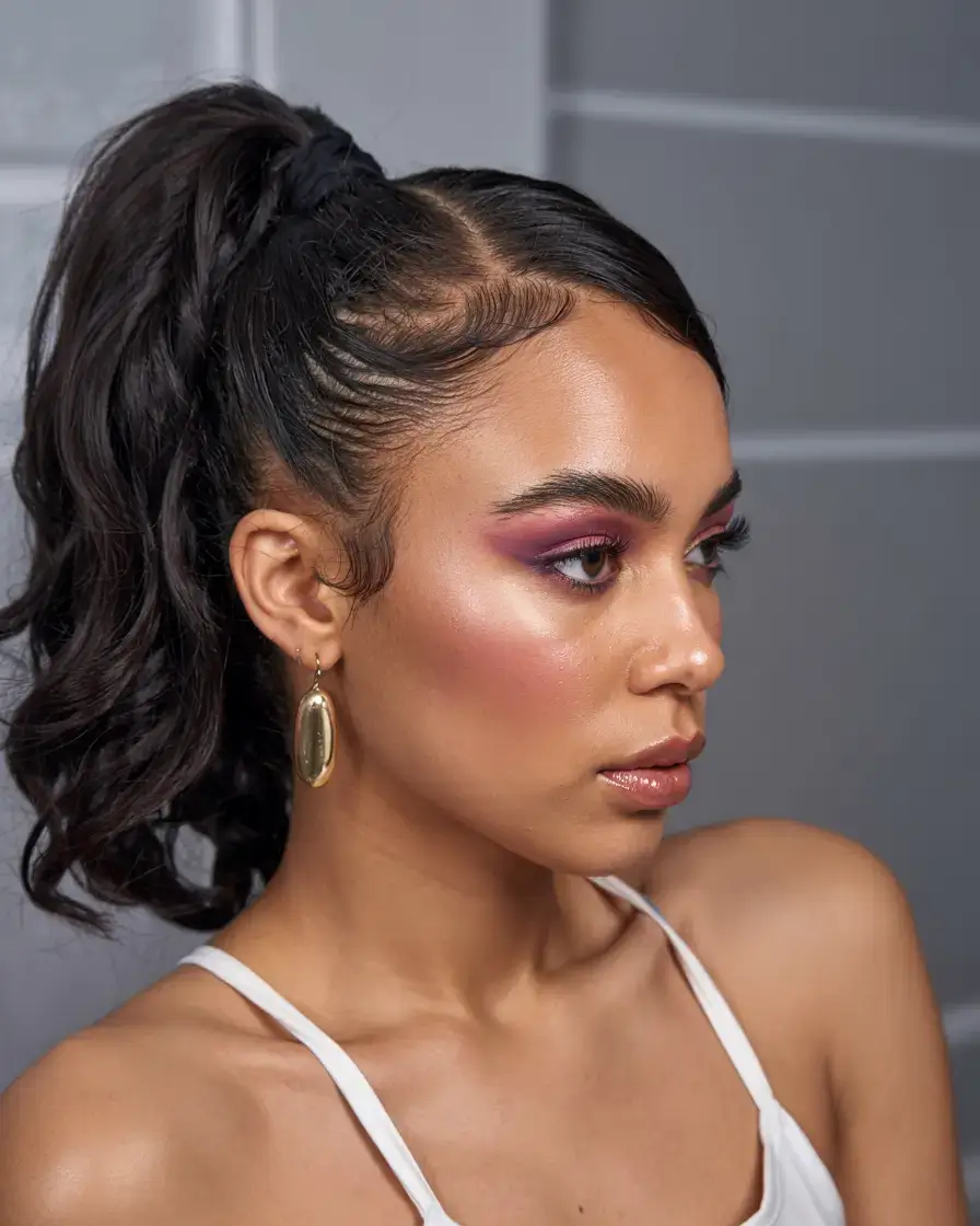 hairstyle black women ideas 2026+Sleek Curled Ponytail With Sculpted Edges