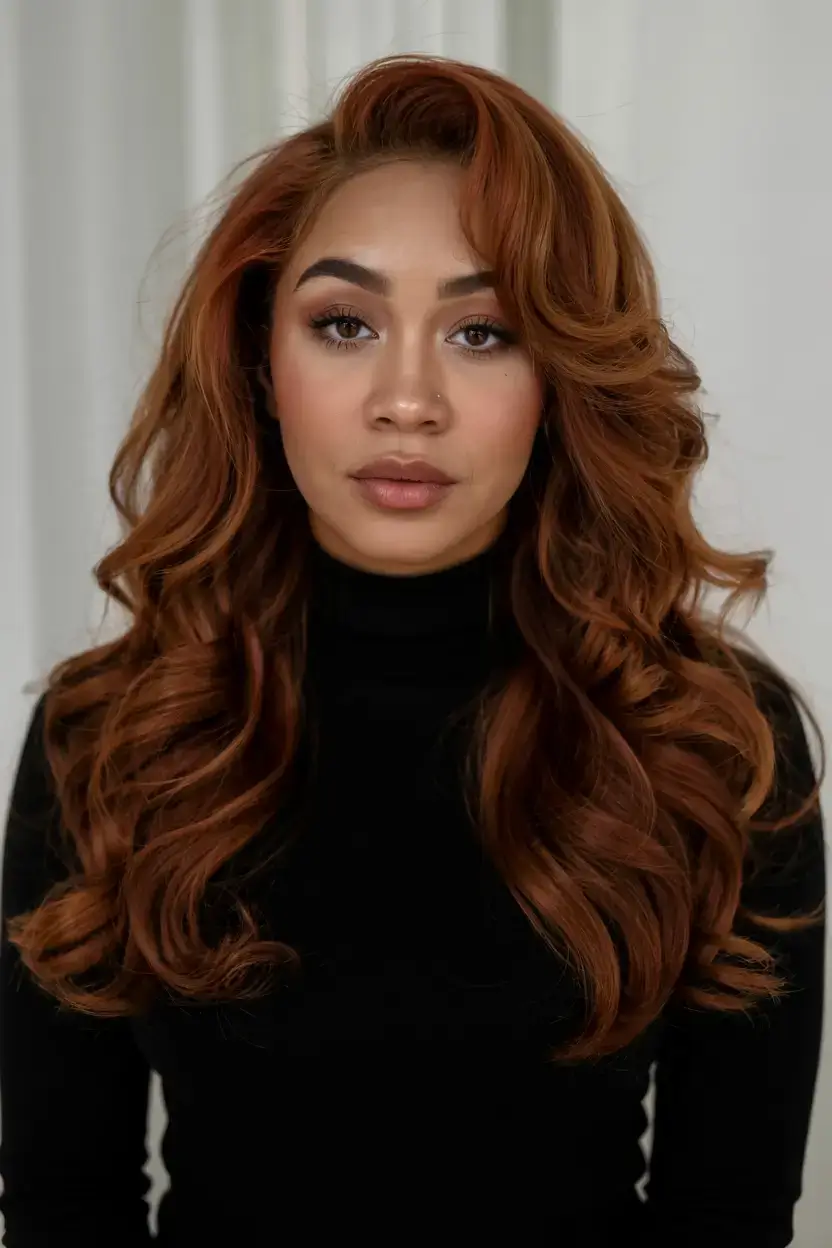 hairstyle black women ideas 2026+Copper Cinnamon Curls With Side Bang