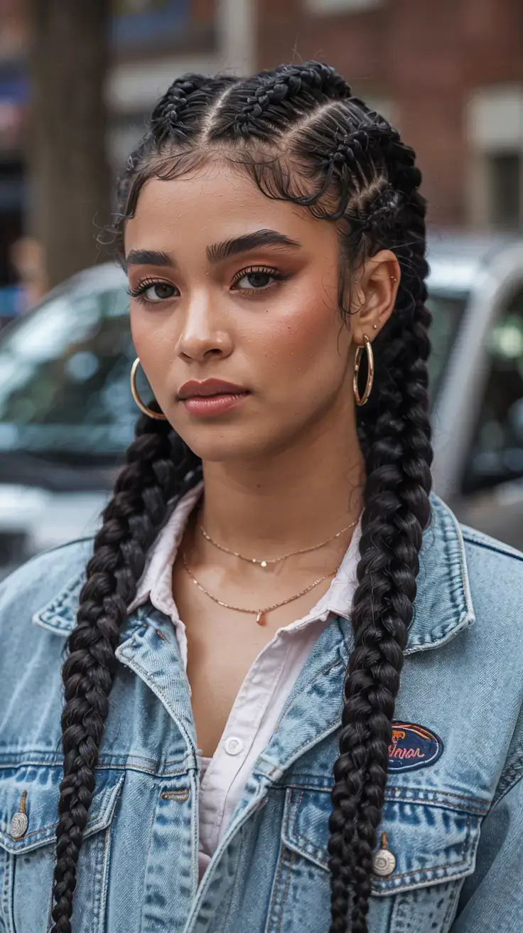 hairstyle black women ideas 2026+Double Braided Pigtails With Defined Edges