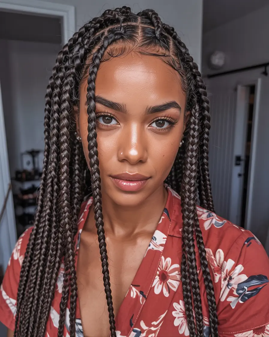 hairstyle for black women 2026 Precision Braids With Center Geometry