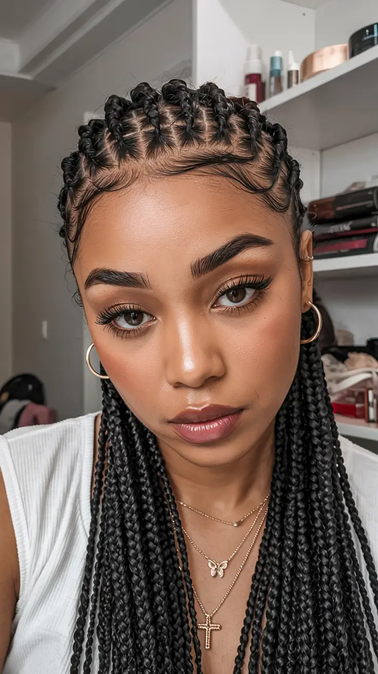 hairstyle for black women 2026 Intricate Scalp Braids With Mid-Length Flow