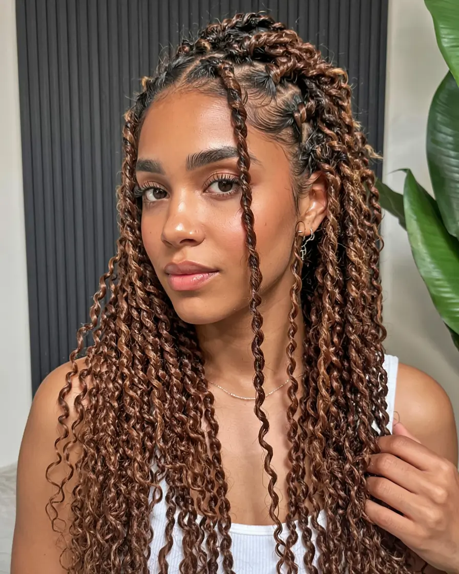 hairstyle for black women 2026 Copper Twist Braids That Shine in Every Light