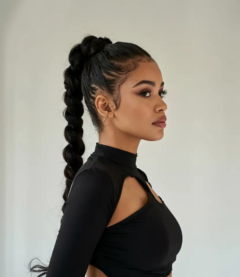 hairstyle for black women 2026 Bubble Ponytail With Braided Base
