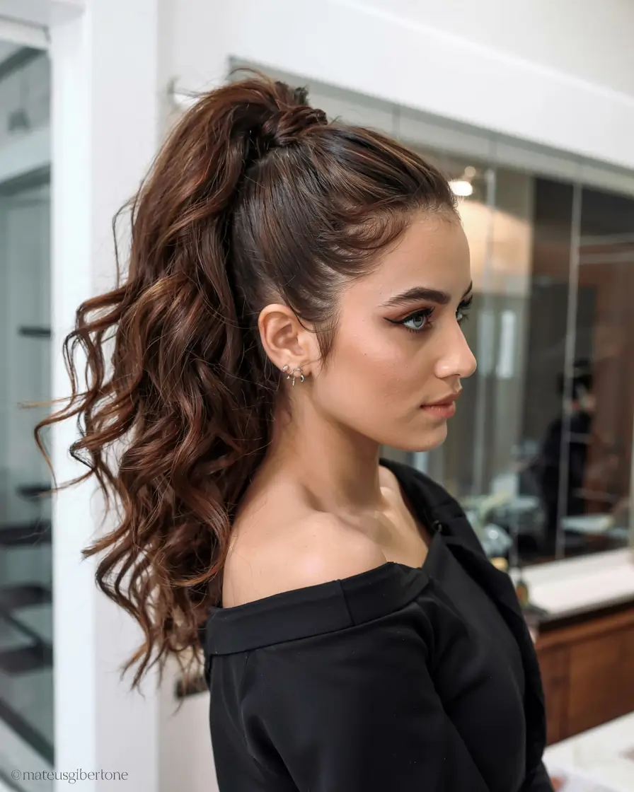 hairstyle for long hair 2026 Curled High Pony With Wrapped Base