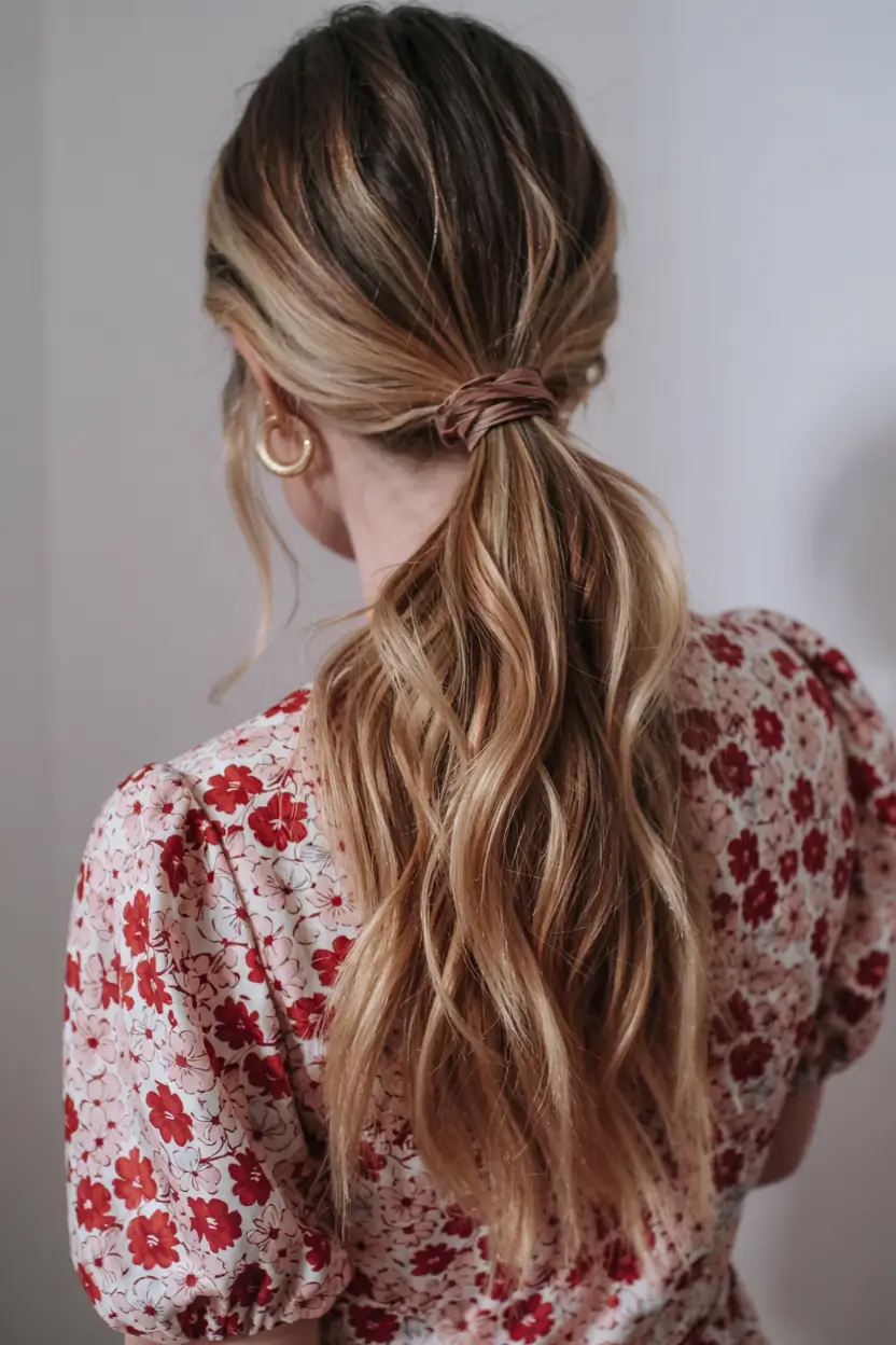 hairstyle for long hair 2026 Loose Low Ponytail With Ribbon Tie