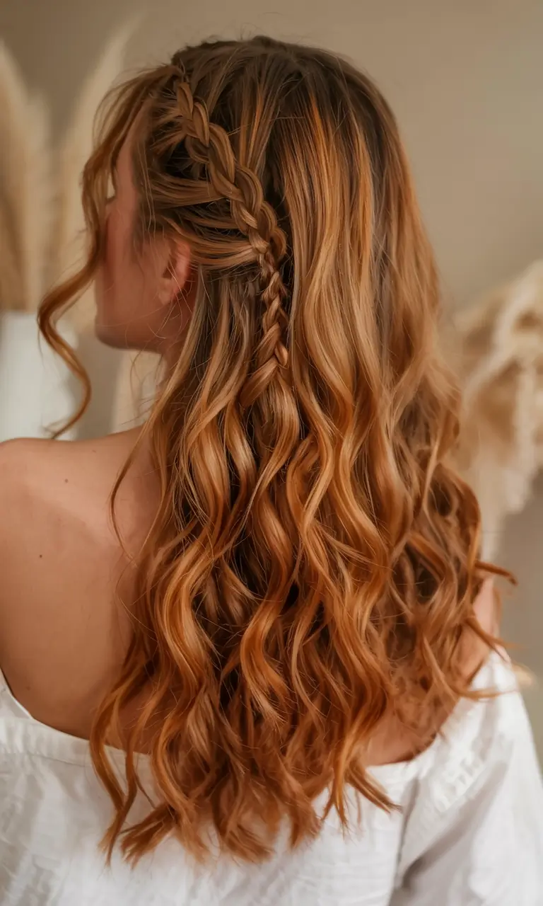 hairstyle for long hair 2026 Boho-Inspired Waves With Double Braids
