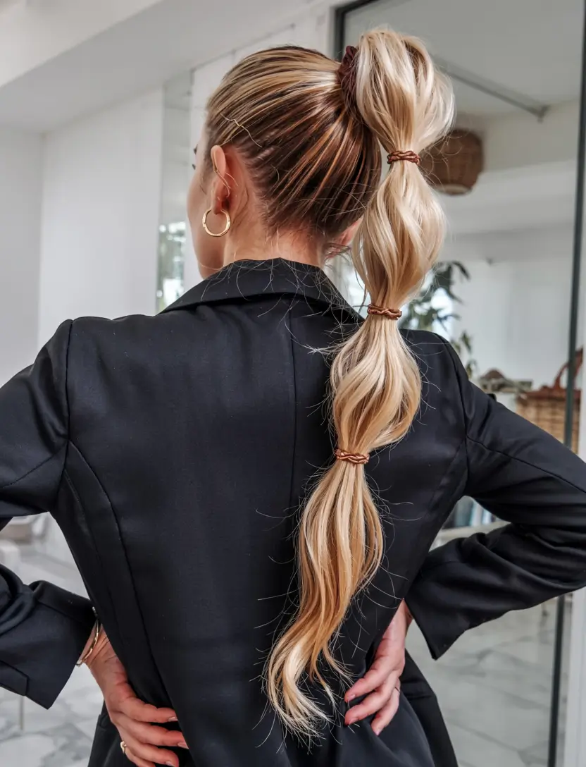 hairstyle for long hair 2026 Bubble Ponytail With Sleek Crown