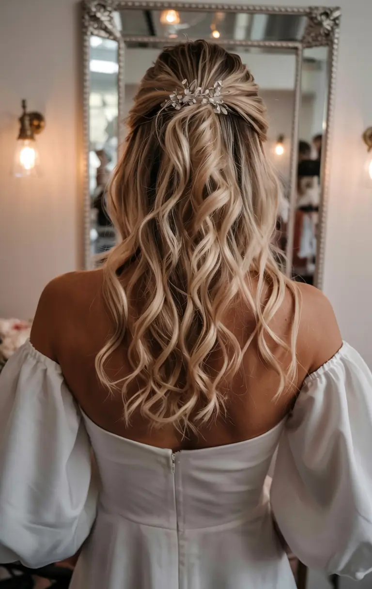 hairstyle for long hair 2026 Half-Up With Loose Curls and Statement Accessory