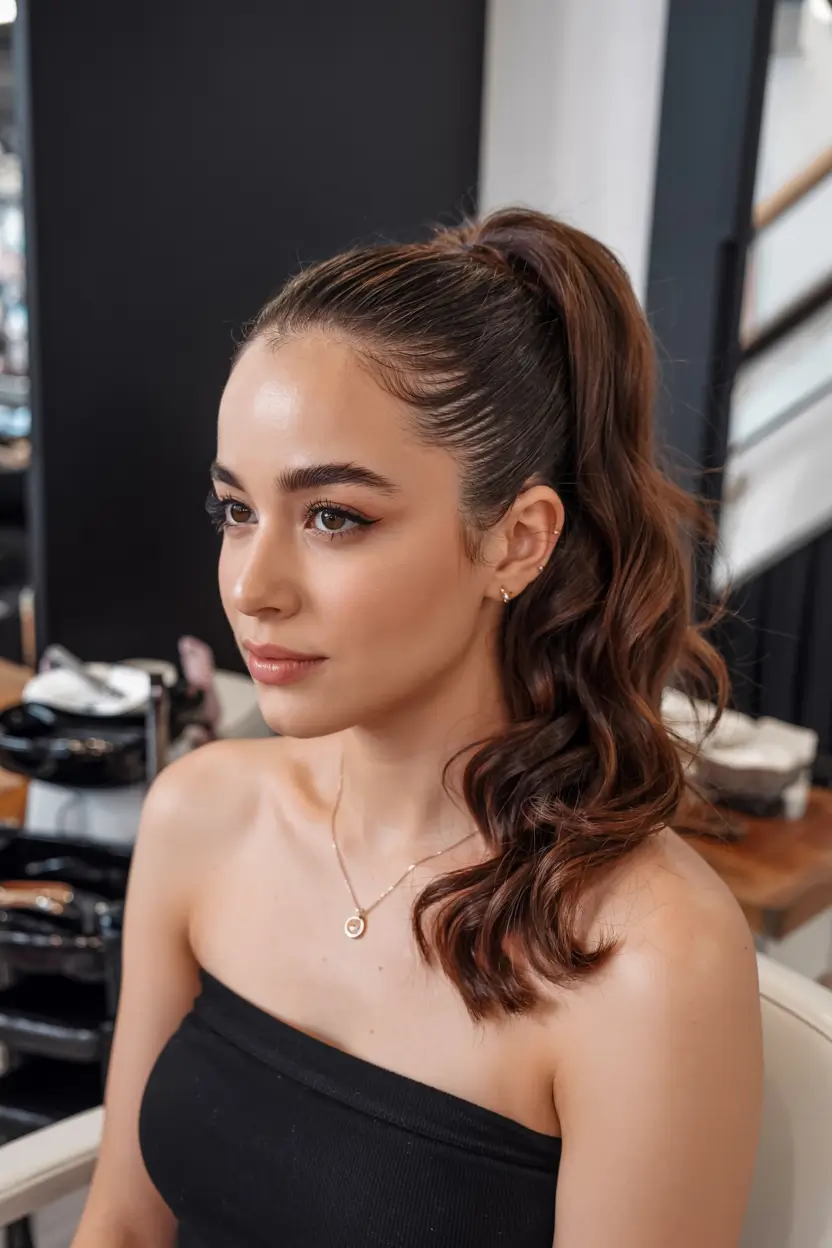 hairstyle for long hair 2026 Curled High Ponytail With Soft Lift