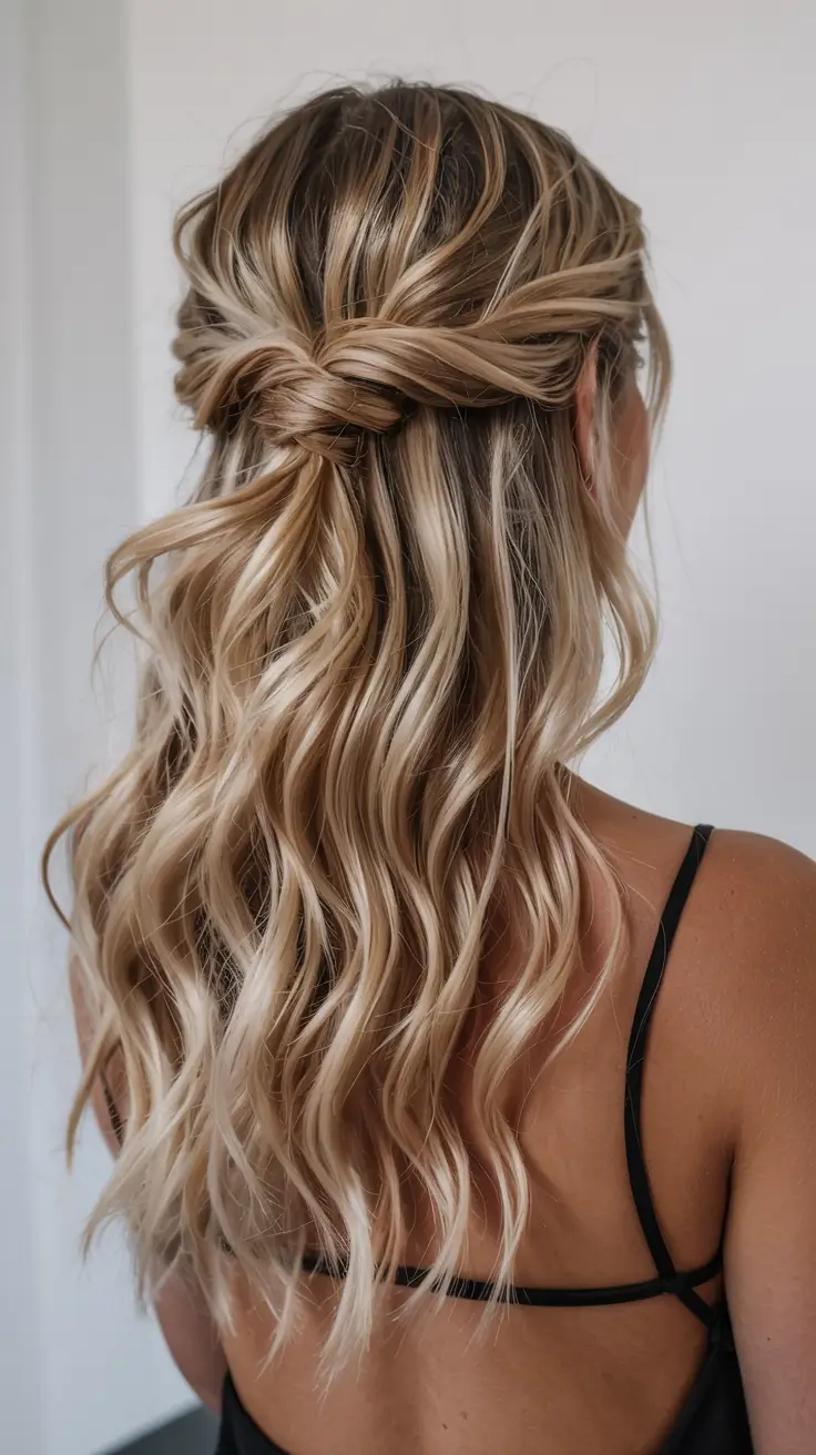 hairstyle for long hair 2026 Twisted Half-Up Blonde With Effortless Waves