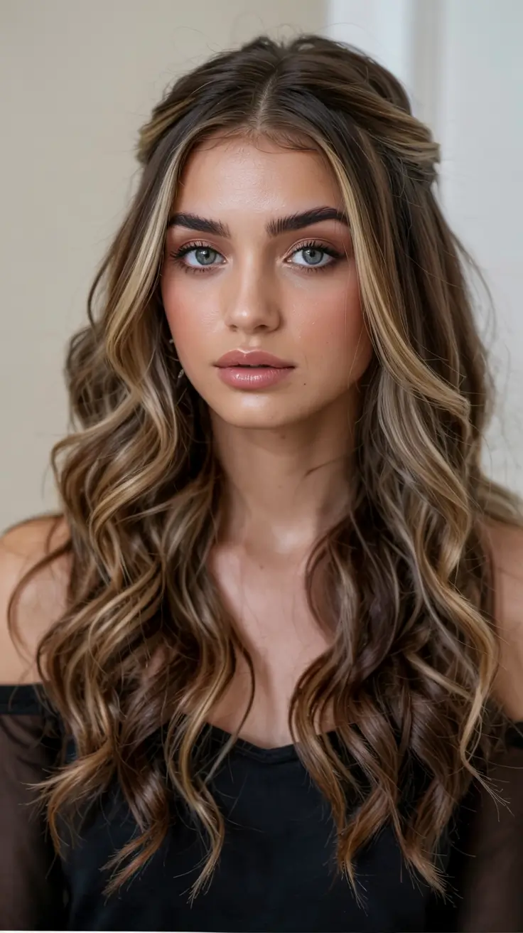 hairstyle for long hair 2026 Loose Hollywood Curls With Warm Caramel Dimension