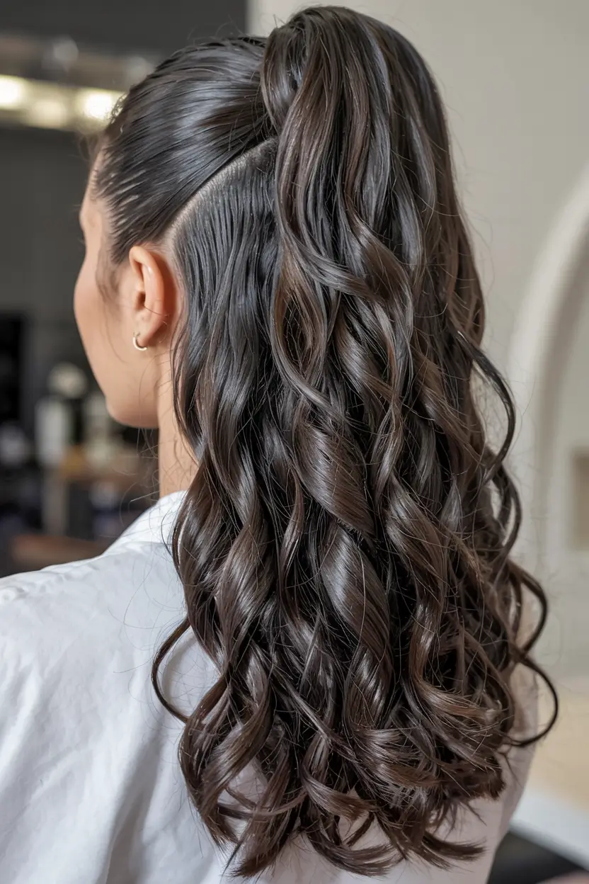 hairstyle for medium length hair 2026+Half-Up Curl Cascade