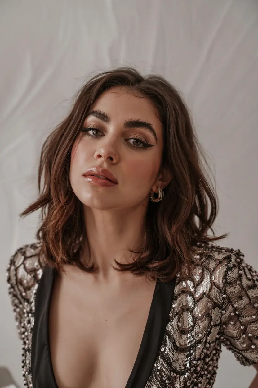 hairstyle for medium length hair 2026+Layered Texture with Shimmer Movement