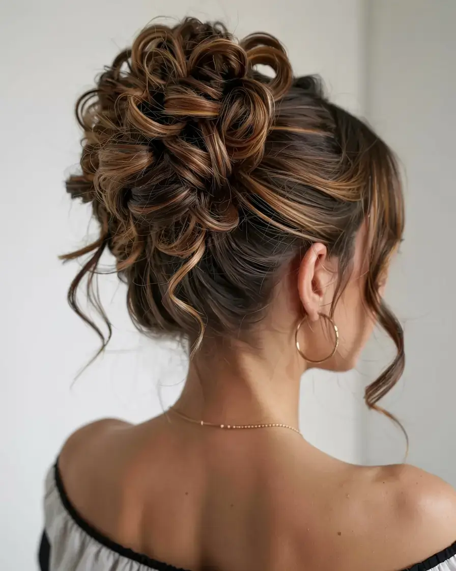 hairstyles ideas 2026+Voluminous Twist Bun with Defined Curls