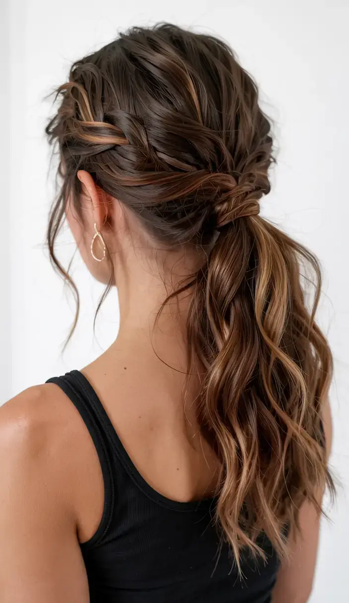 hairstyles ideas 2026+Textured Ponytail with Braided Detail
