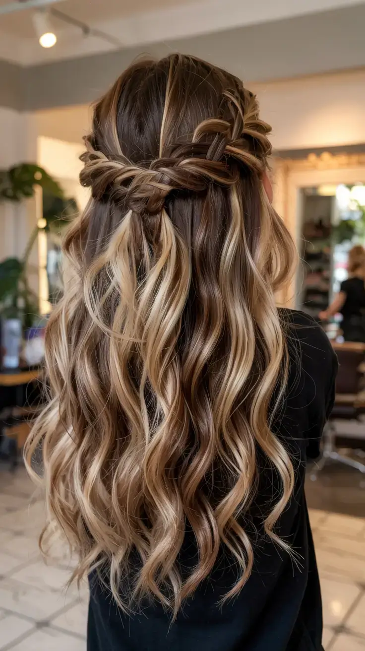 hairstyles ideas 2026+Bohemian Crown Braid with Balayage Waves