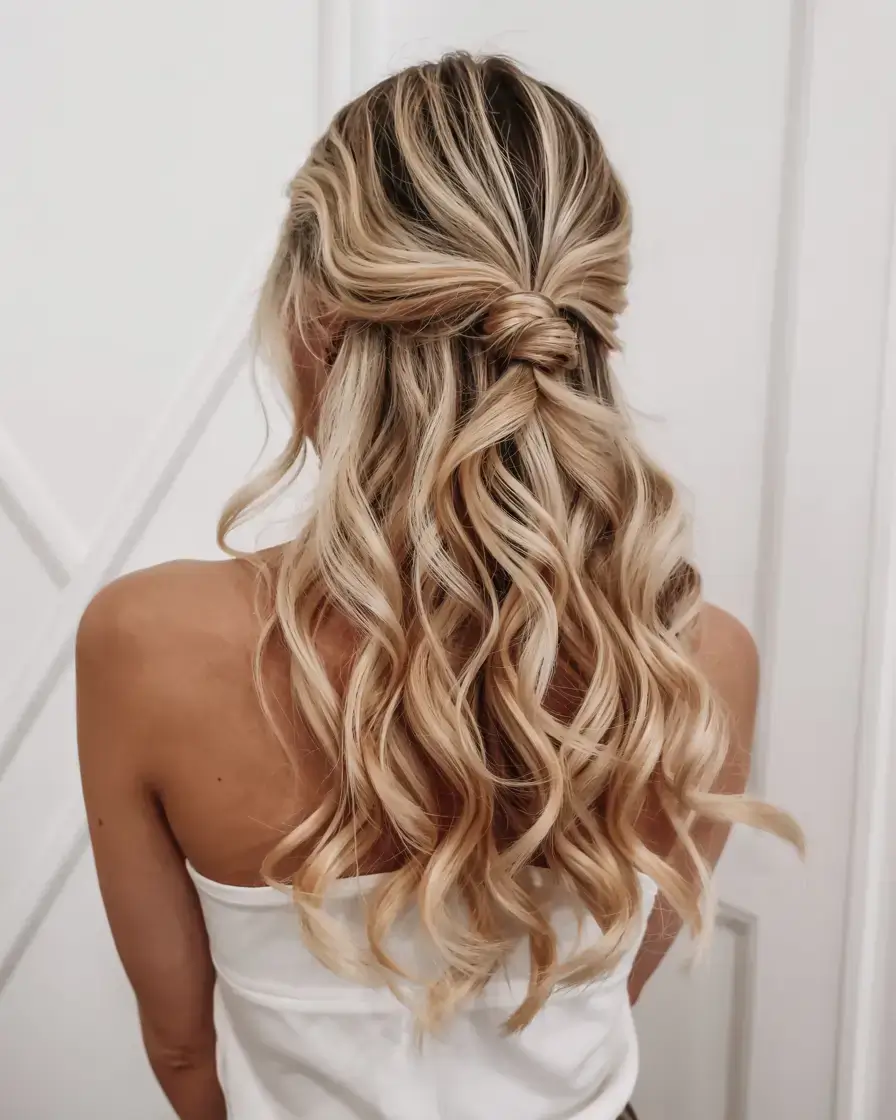 hairstyles ideas 2026+Half-Up Twist with Beach Blonde Shine