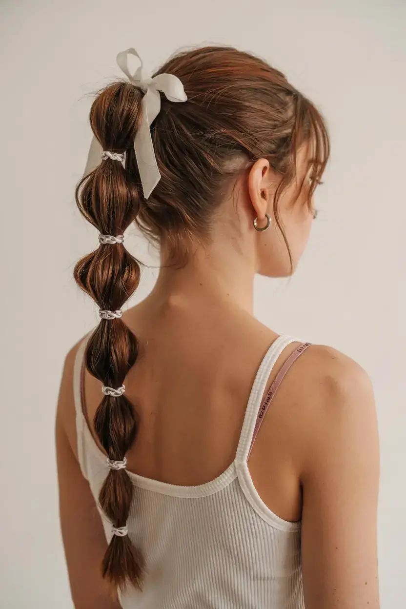 hairstyles ideas 2026+Bubble Ponytail with a Bow Twist