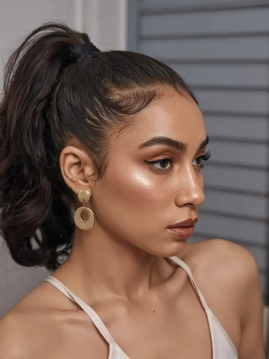 hairstyles ideas 2026+Glam High Ponytail with Sleek Edges