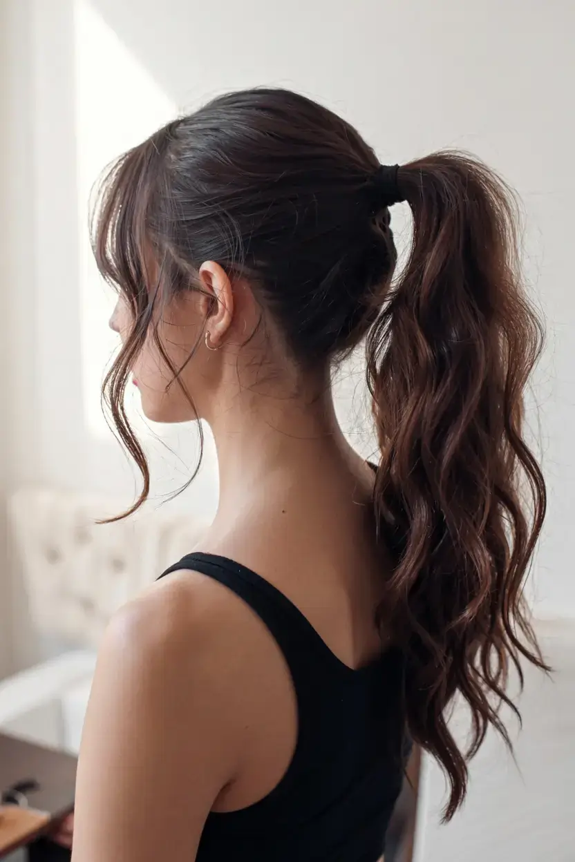 hairstyles ideas 2026+Sporty-Chic Ponytail with Curtain Bangs