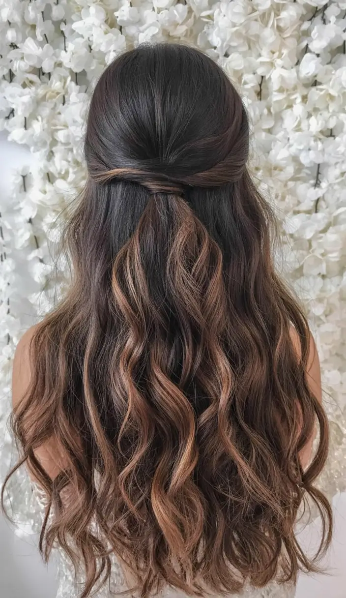 half up half down hairstyles ideas 2026 Boho Wrap with Cinnamon Tones