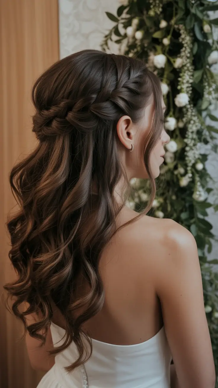 half up half down hairstyles ideas 2026 Soft Bridal Braids with Velvet Waves