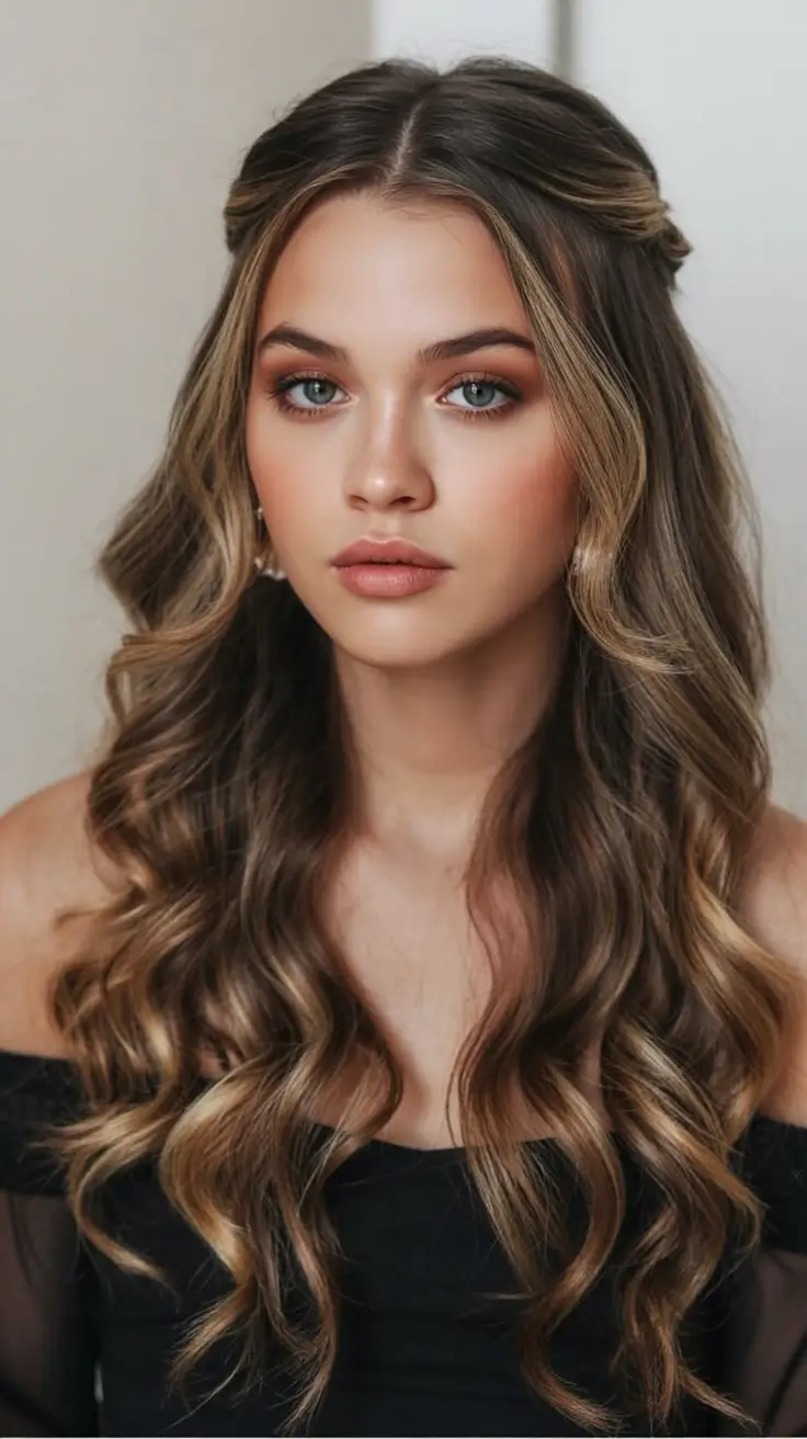 half up half down hairstyles ideas 2026 Soft Curls with Tucked Crown
