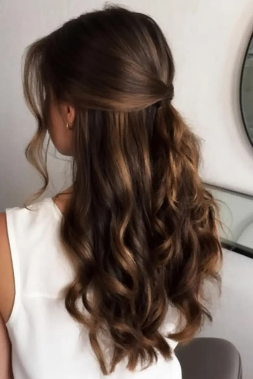 half up half down hairstyles ideas 2026 Undone Elegance with Soft Barrel Curls