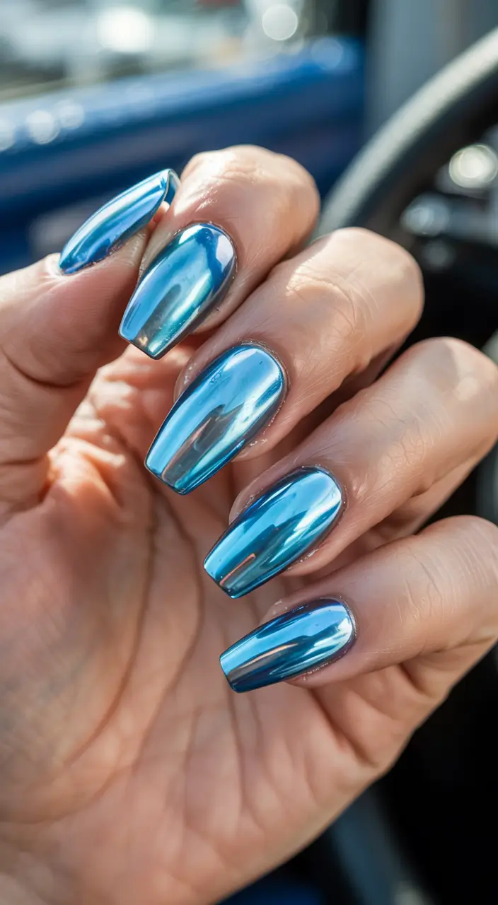 light blue nails 2026 Chrome Wave Drama