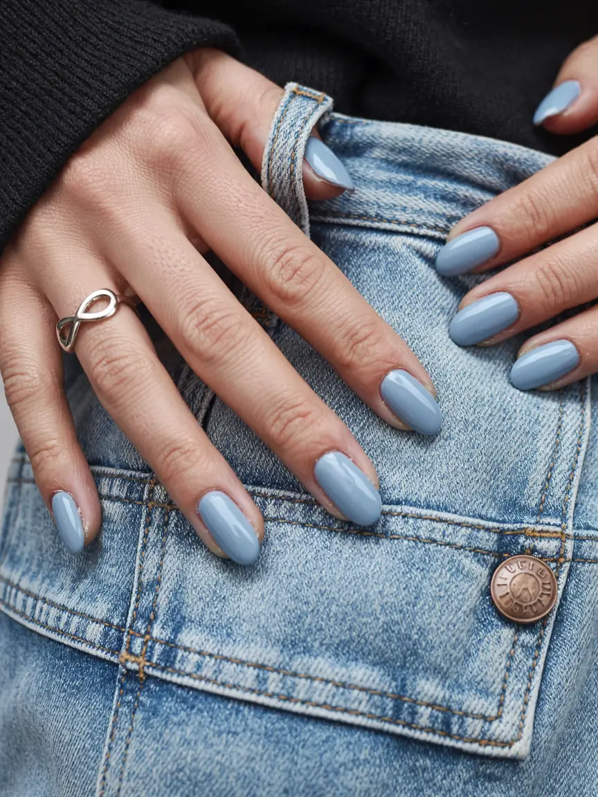 light blue nails 2026 Denim Matte Vibes