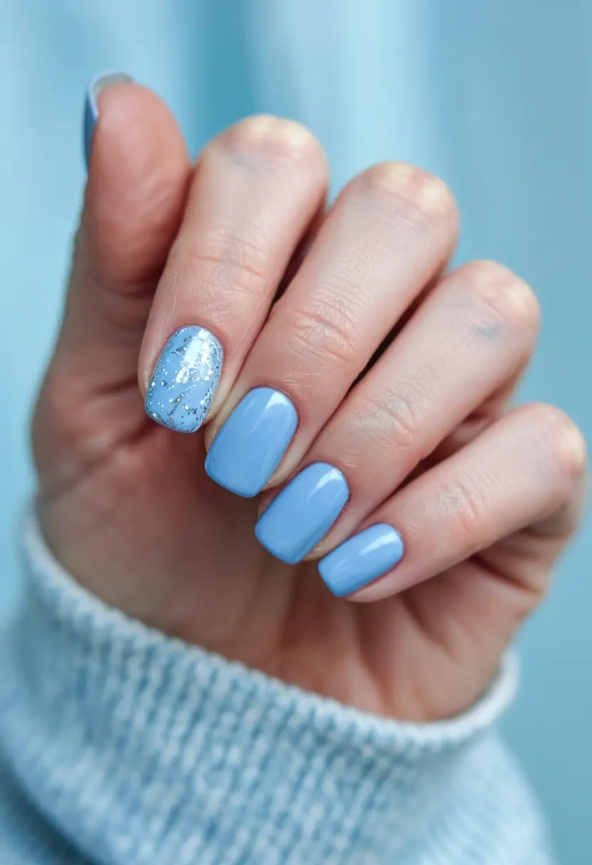 light blue nails 2026 Glitter Accent in Sky Blue