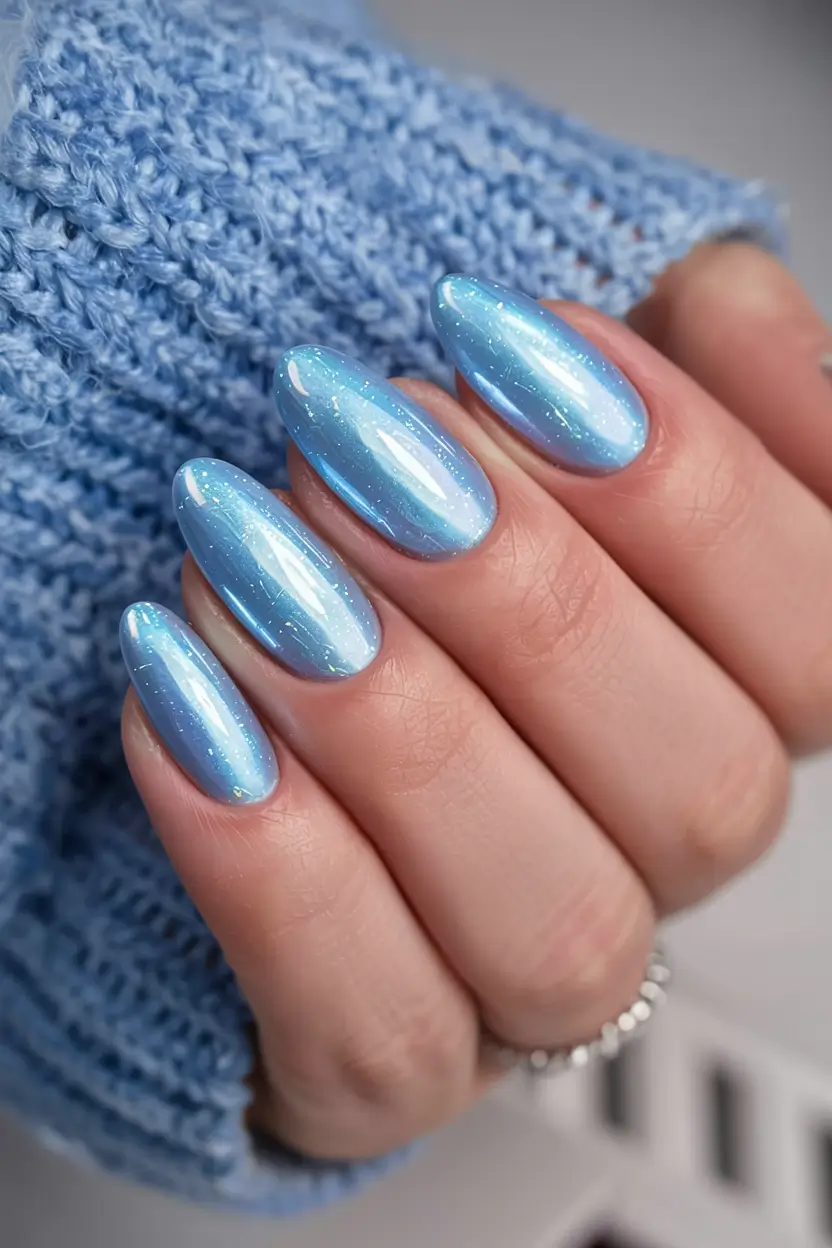 light blue nails 2026 Snowglobe Chrome