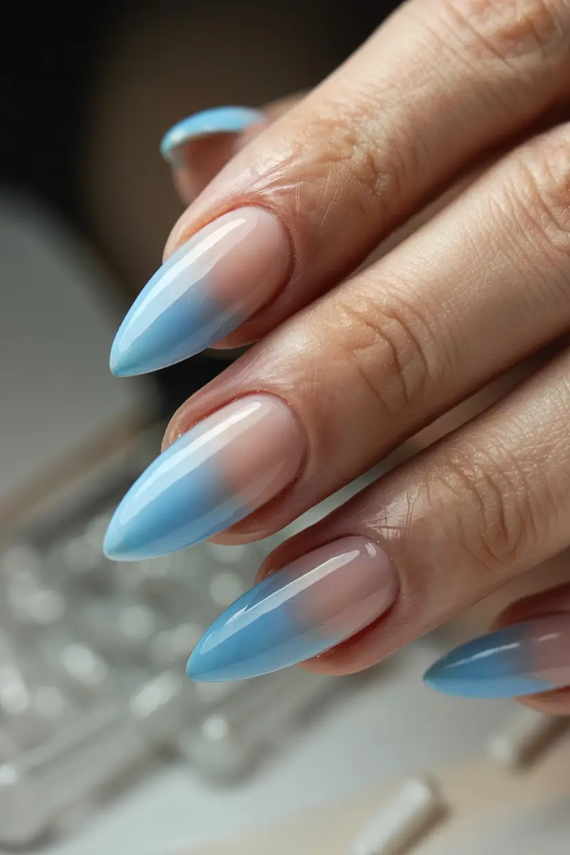 light blue nails 2026 Milky Blue Fade