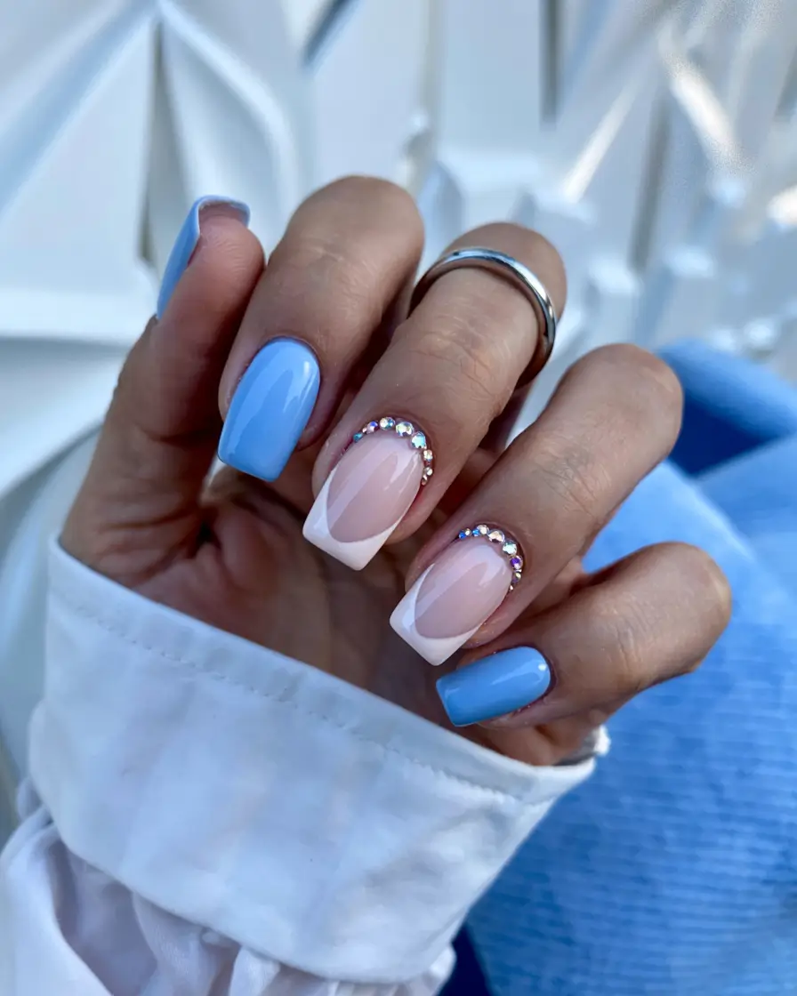 light blue nails 2026 Crystal-Cut French Meets Baby Blue
