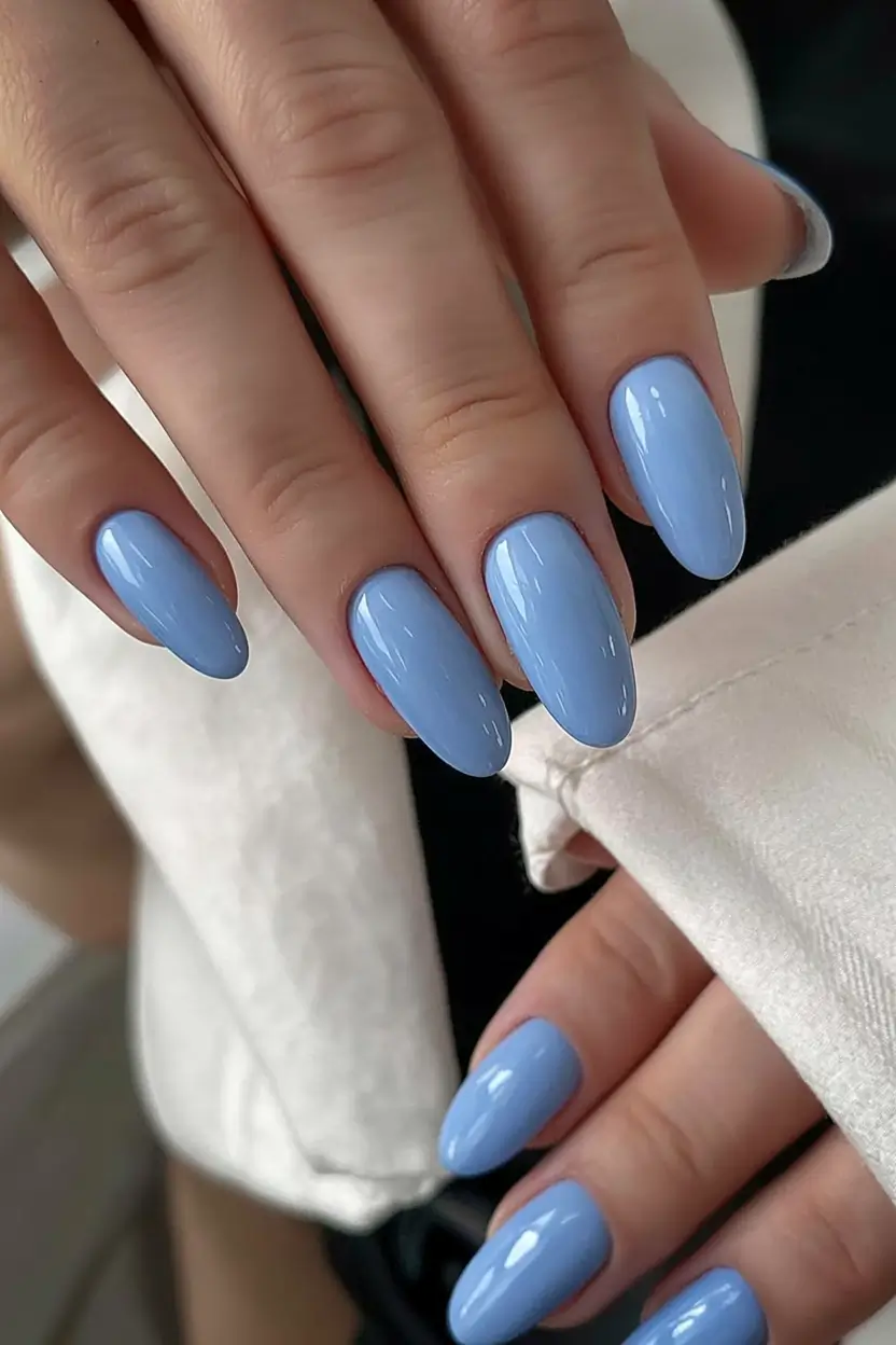 light blue nails 2026 Soft Sky Almond Gloss