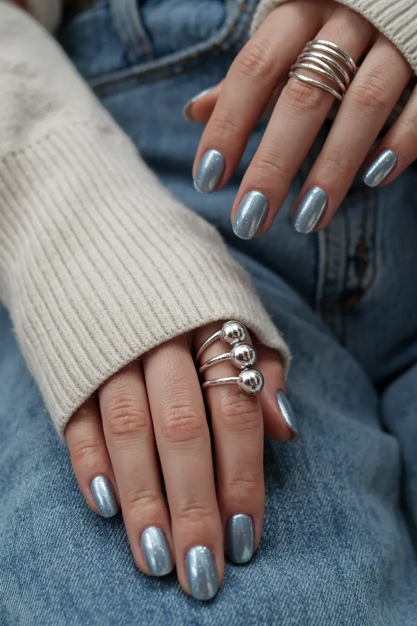 light blue nails 2026 Foiled Denim Magic
