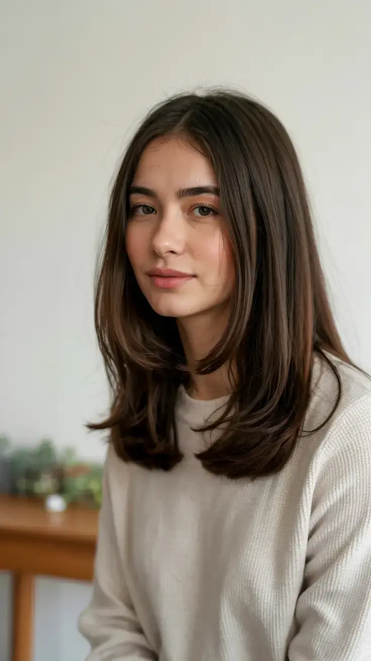 mid length haircut ideas 2026 Sleek Mid Layers with Gloss Finish