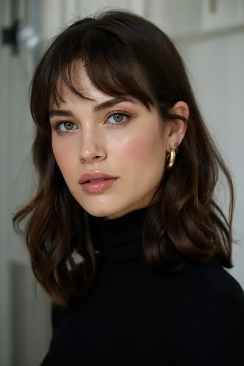 mid length haircut ideas 2026 Classic Parisian Bob with Soft Bangs